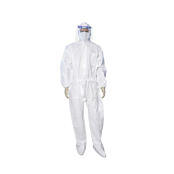 SMARTCARE Premium PPE Kit - Stylish White Dongery Pattern Coat for Ultimate Protection